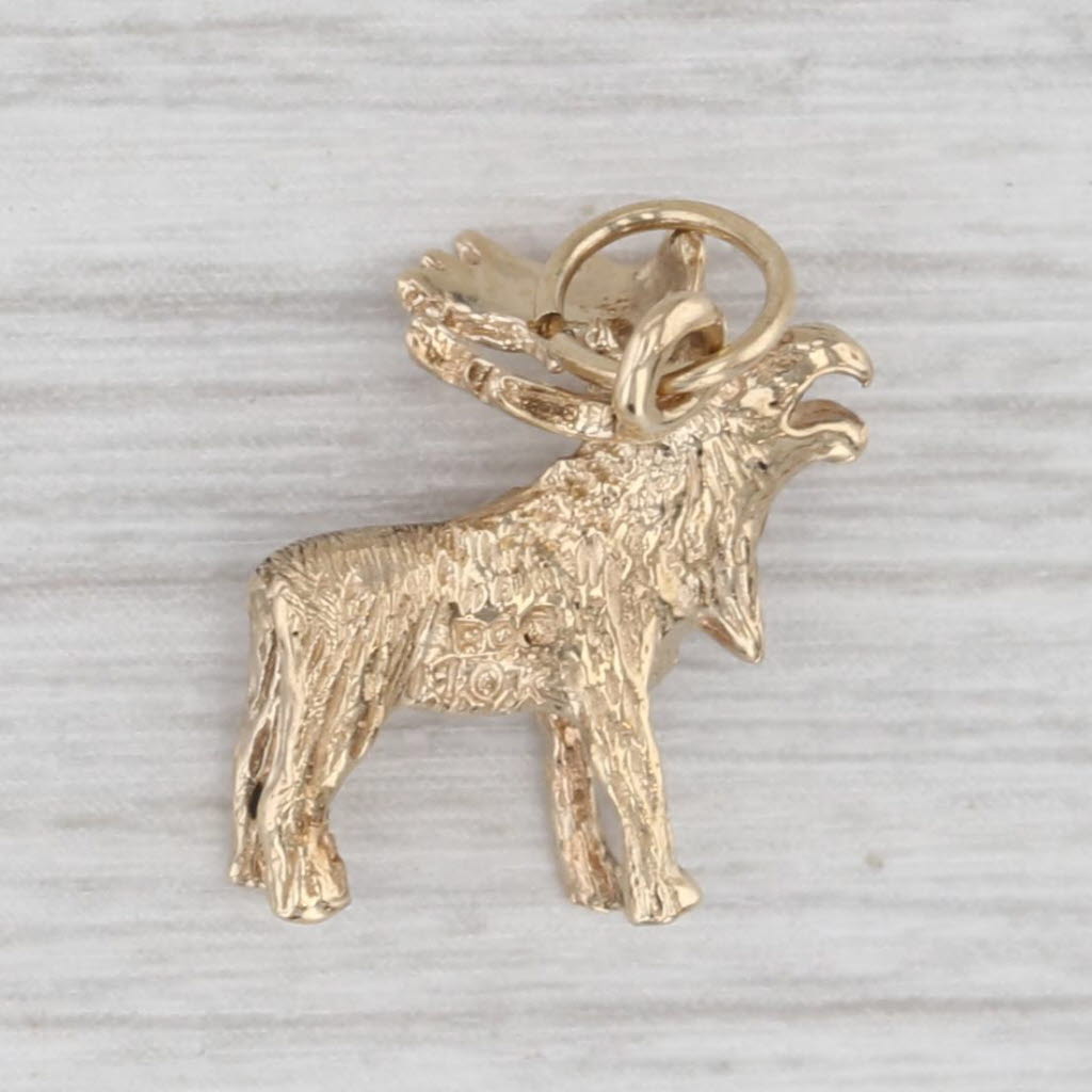 Gray Moose Charm 10k Yellow Gold Pendant Animal Jewelry