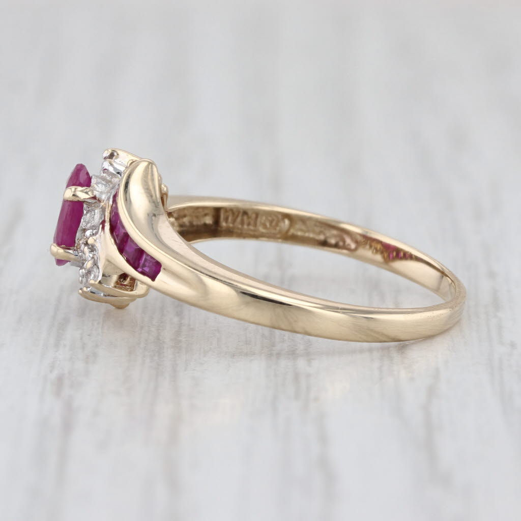 0.81ctw Ruby Diamond Bypass Ring 10k Yellow Gold Size 8
