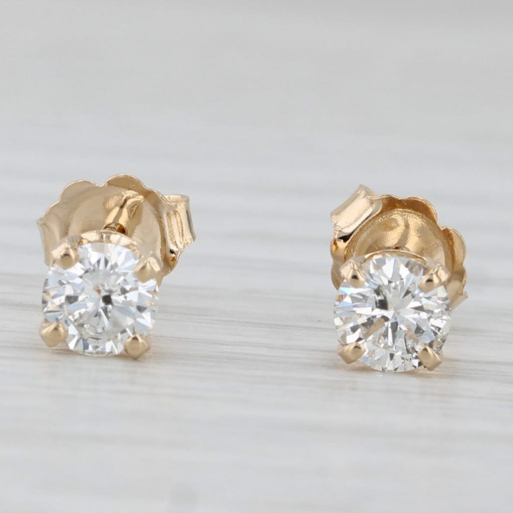 Light Gray 0.76ctw Diamond Stud Earrings 14k Yellow Gold 4.6mm Round Solitaires