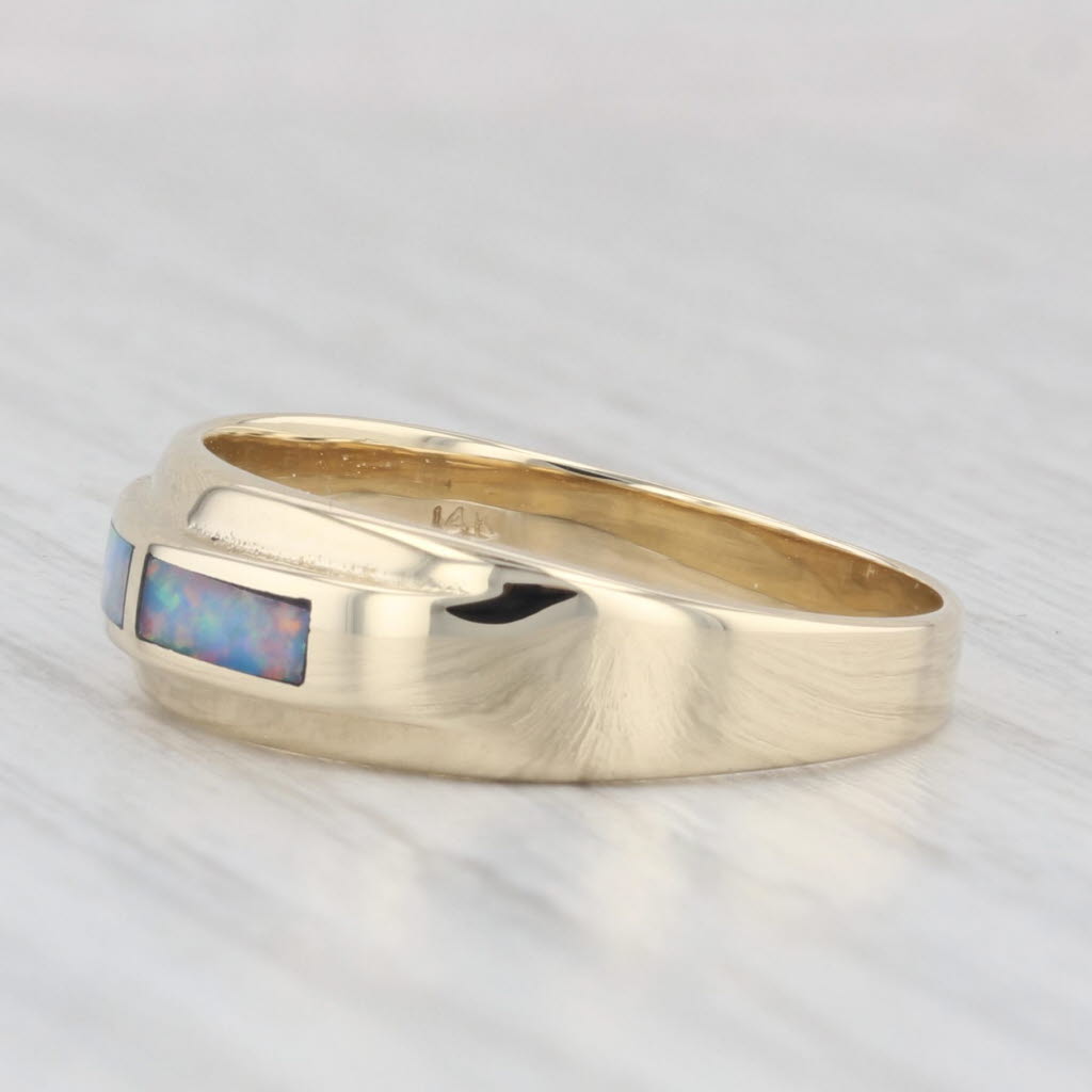 Light Gray Multicolor Opal Inlay Mosaic Ring 14k Yellow Gold Size 7.25 Stackable Band