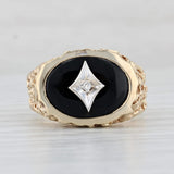 Light Gray Vintage Onyx Diamond Men's Ring 10k Yellow Gold Nugget Size 11.5 Signet