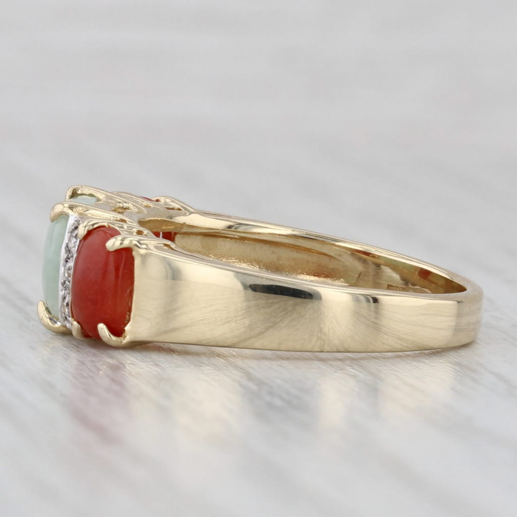Light Gray Green Orange Jadeite Jade Ring 14k Yellow Gold Diamond Accents Size 7.25