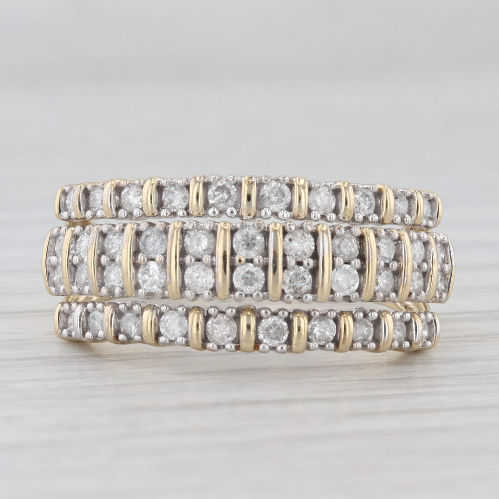 Light Gray 0.75ctw Diamond 3-Band Design 10k Yellow Gold Size 9 Anniversary