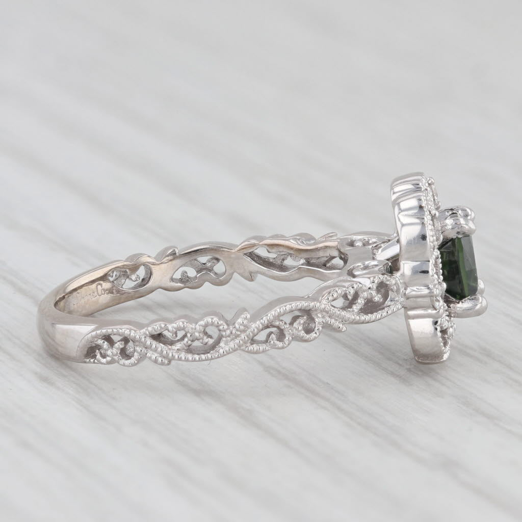 Light Gray 0.80ctw Green Sapphire Diamond Ornate Filigree Ring 14k White Gold Size 5.75