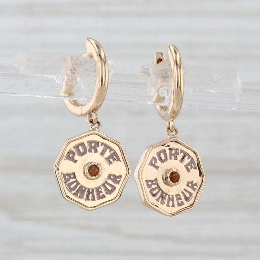 Light Gray Marco Laz Porte Bonheur Lucky Charm Citrine Dangle Earrings 14k Yellow Gold