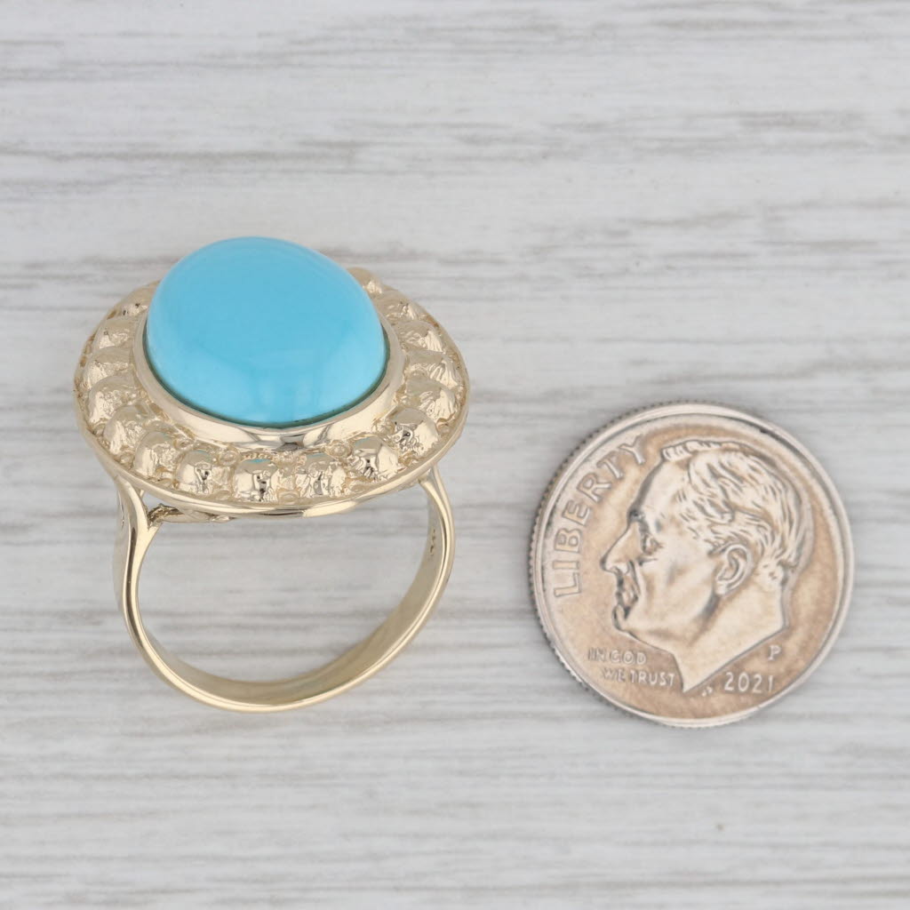 Gray Lab Created Turquoise Cabochon Large Cocktail Ring 14K Yellow Gold Ring Size 6