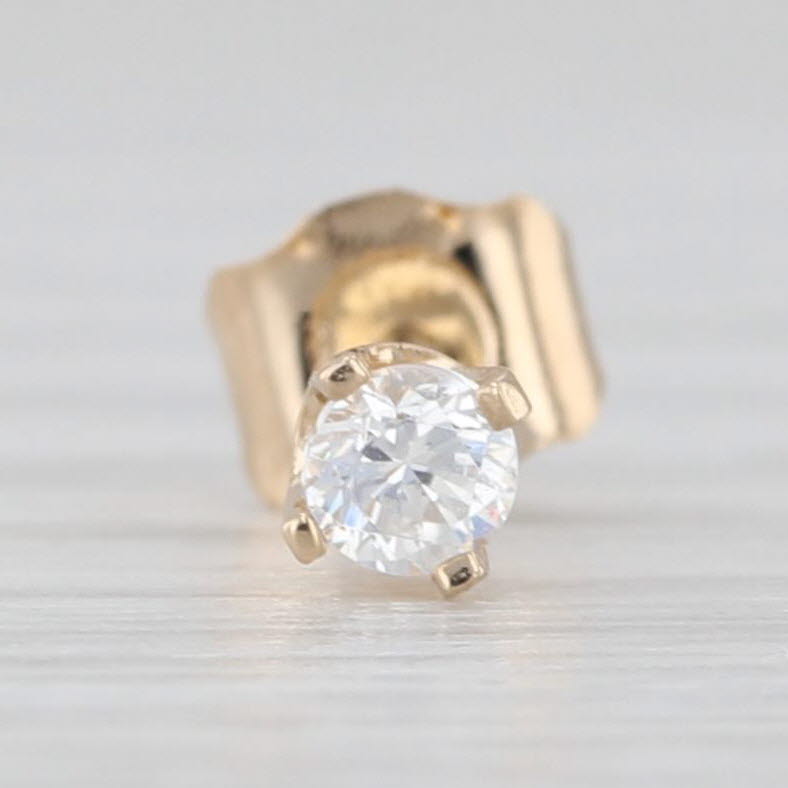Light Gray Single Round Cubic Zirconia Solitaire Stud Earring 14k Yellow Gold