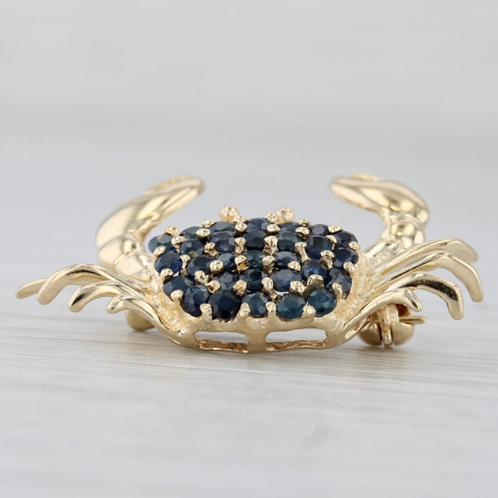 Light Gray 0.70ctw Blue Sapphire Brooch Pendant 14k Yellow Gold