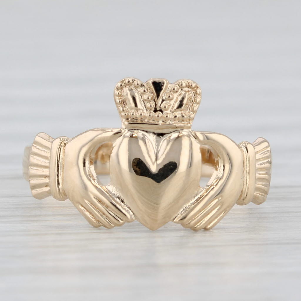 Light Gray Irish Claddagh Ring 14k Yellow Gold Size 5 Made in Ireland