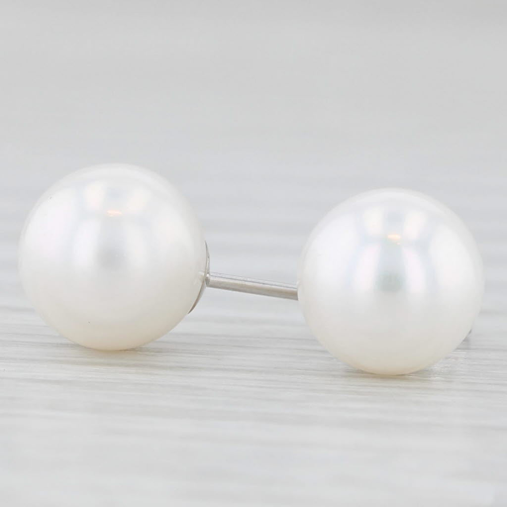 Light Gray New Cultured Pearl Stud Earrings 14k White Gold 7.5-8mm