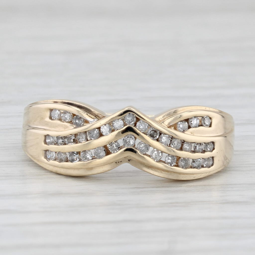 Light Gray 0.19ctw Diamond Contoured V Ring 10k Gold Stackable Band Wedding Anniversary