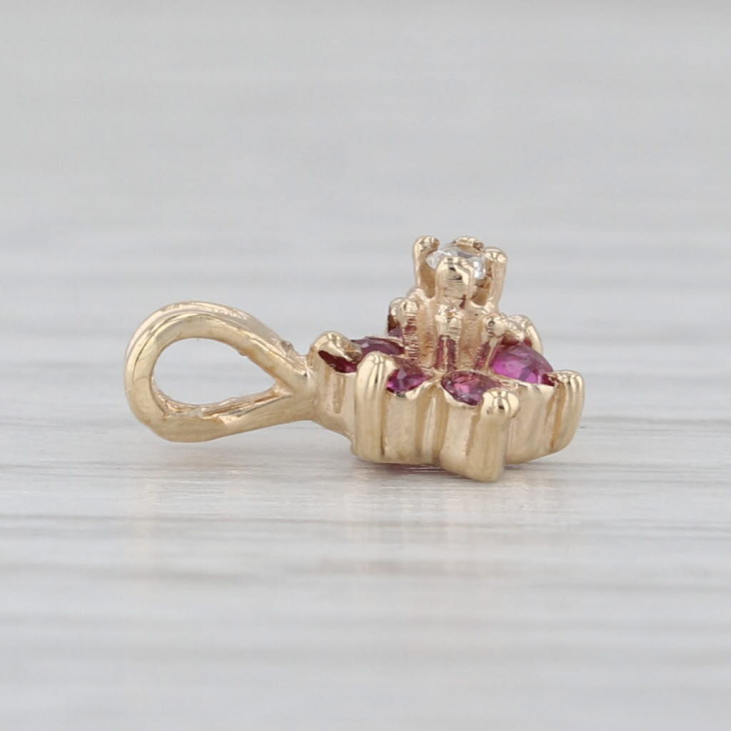 Ruby Diamond Flower Pendant 10k Yellow Gold Small Drop