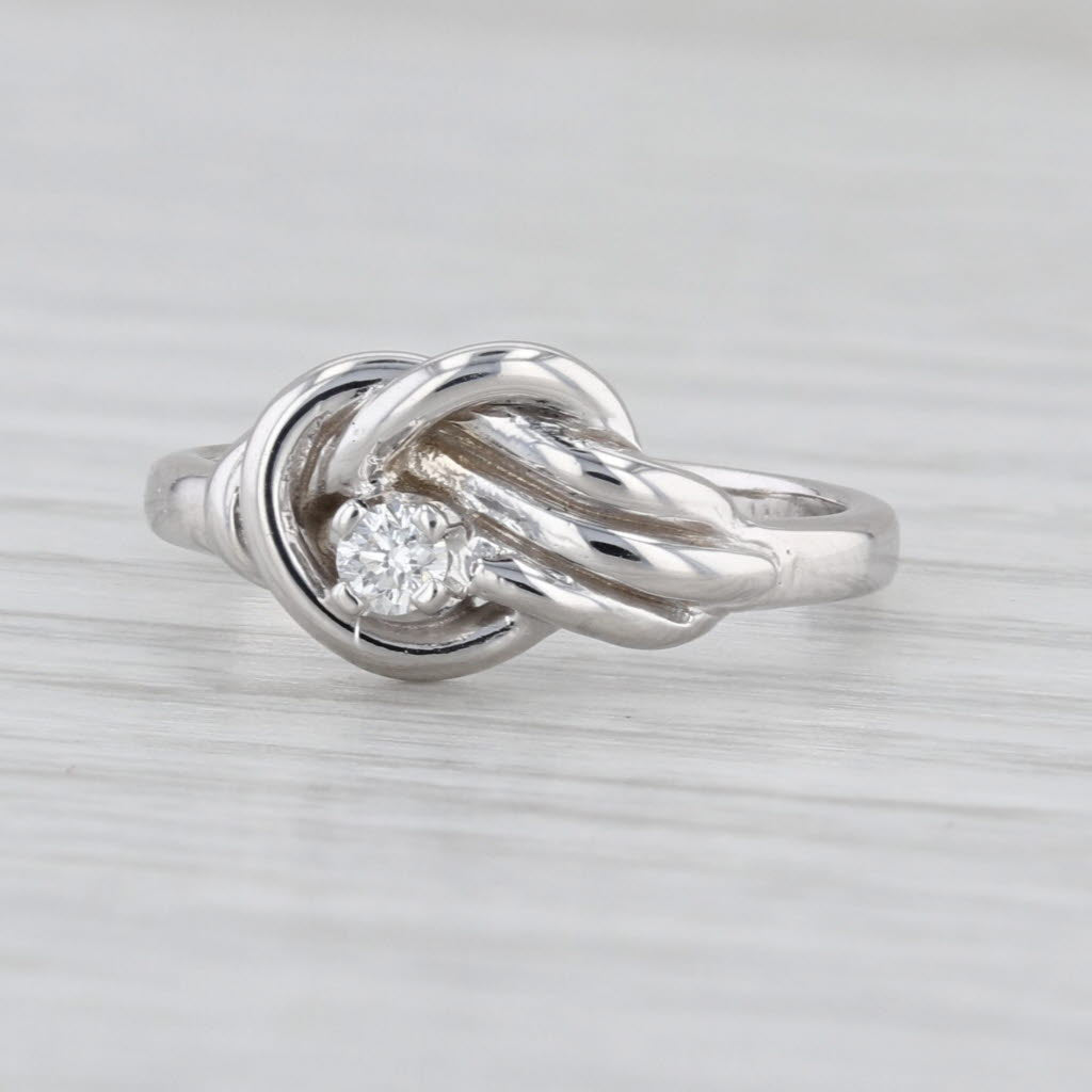 Diamond Solitaire Knot Ring 14k White Gold Size 4.25