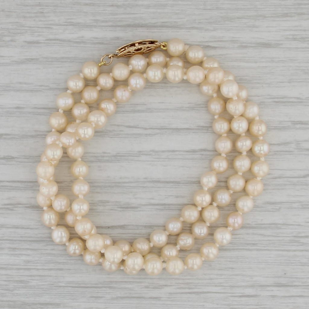Vintage Cultured Pearl Single Bead Strand Necklace 14k Yellow Gold 18.75"