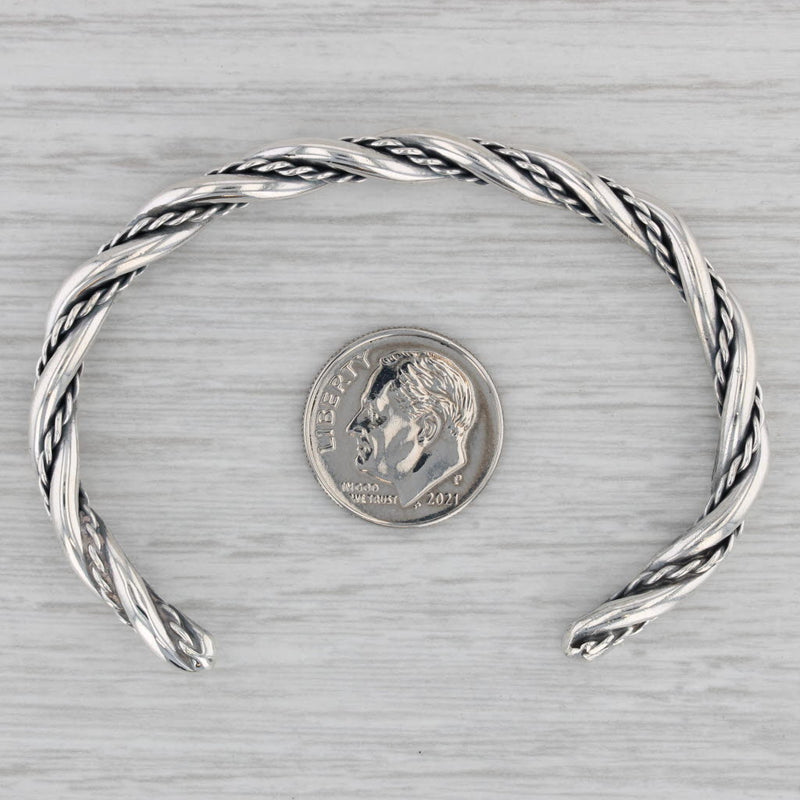 Gray Woven Cuff Bracelet Sterling Silver 6.75" 5.1mm