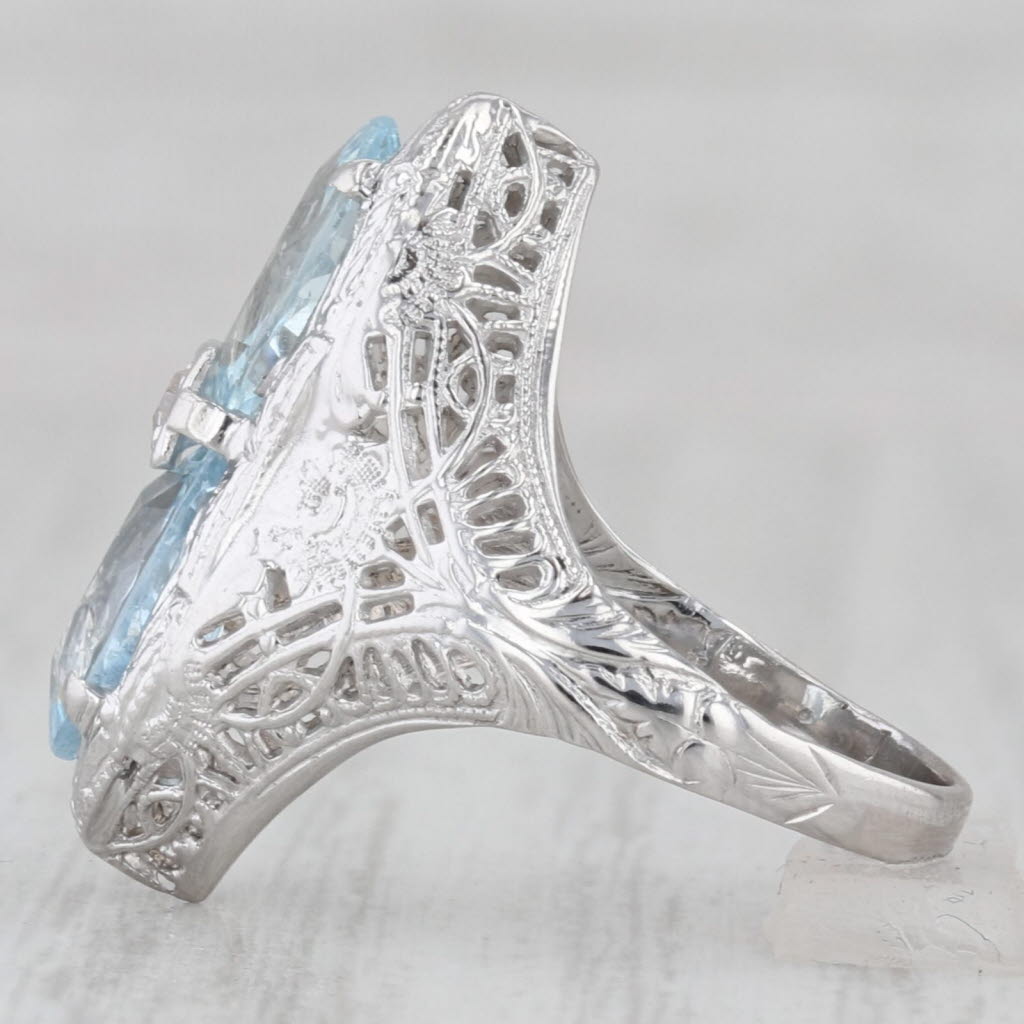 Gray Vintage 1.61ctw Aquamarine Diamond Art Deco Filigree Ring 14k White Gold Size 4