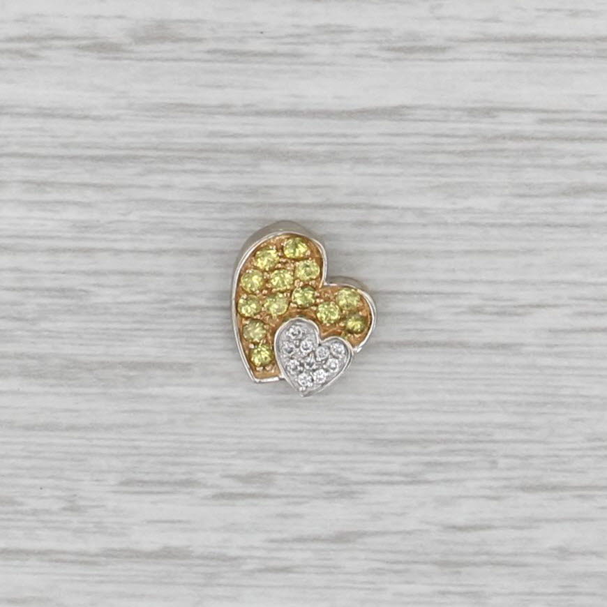 0.49ctw Yellow Sapphire Diamond Heart Pendant 14k White Gold Small Drop