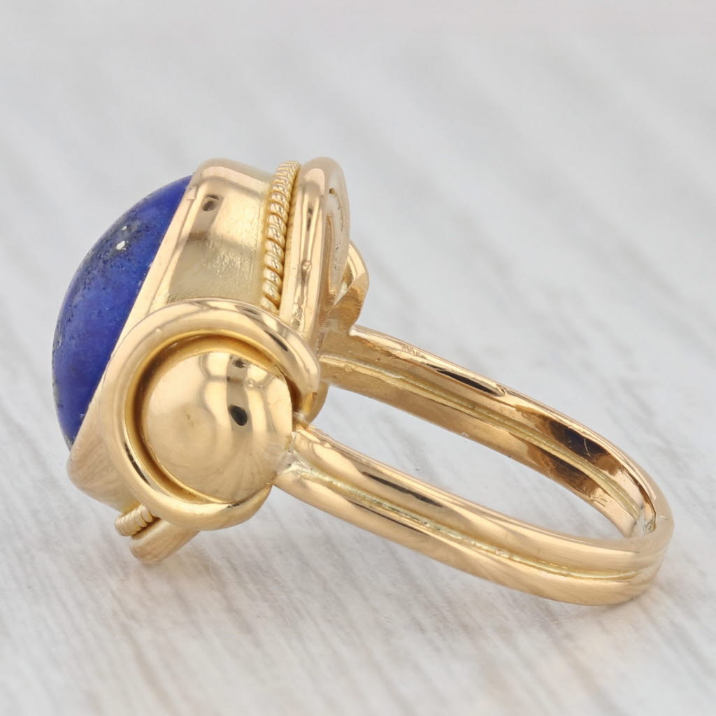 Light Gray Vintage Blue Lapis Lazuli Ring 22k Yellow Gold Size 5.5 Oval Cabochon Solitaire