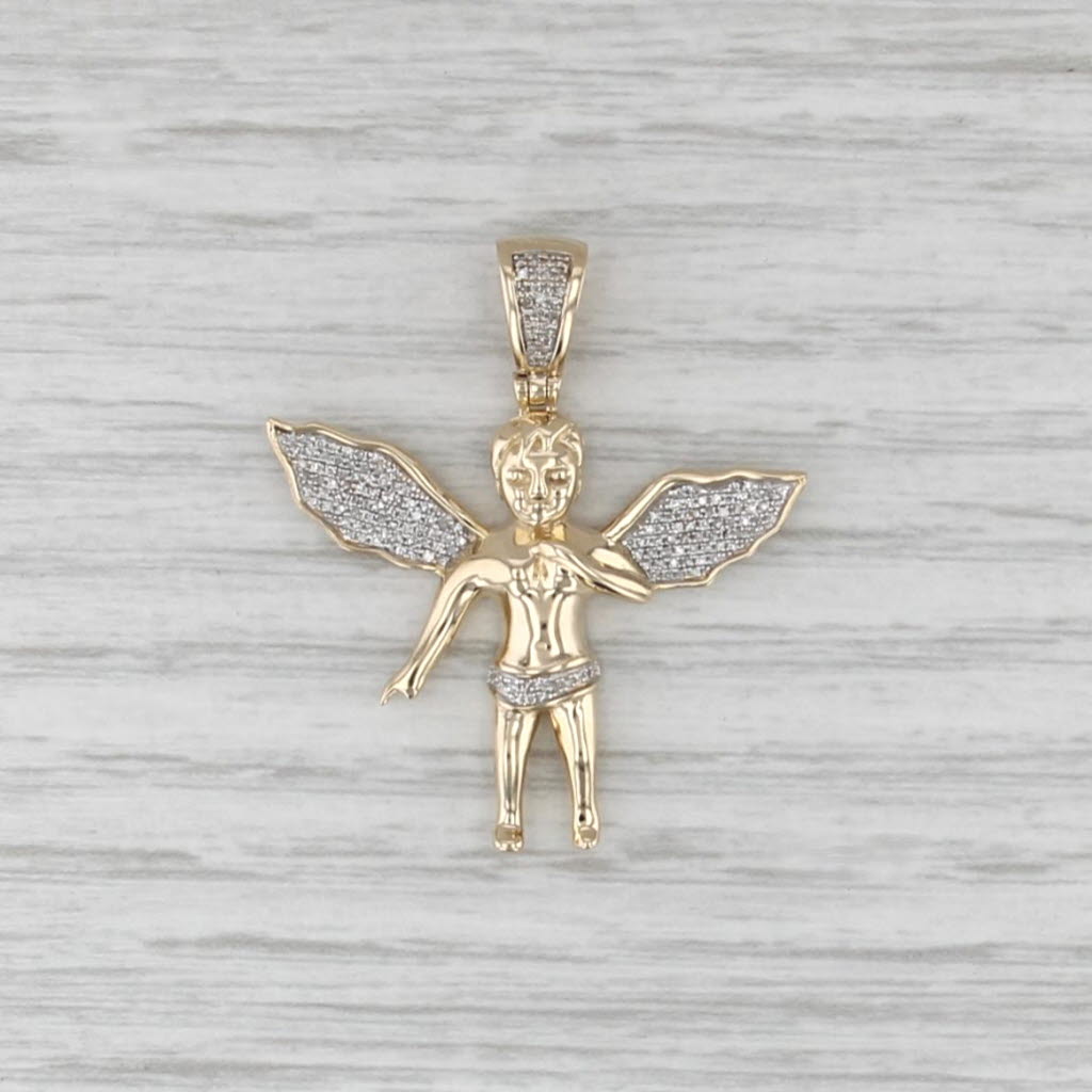 0.10ctw Diamond Guardian Angel Cheurb Pendant 10k Yellow Gold