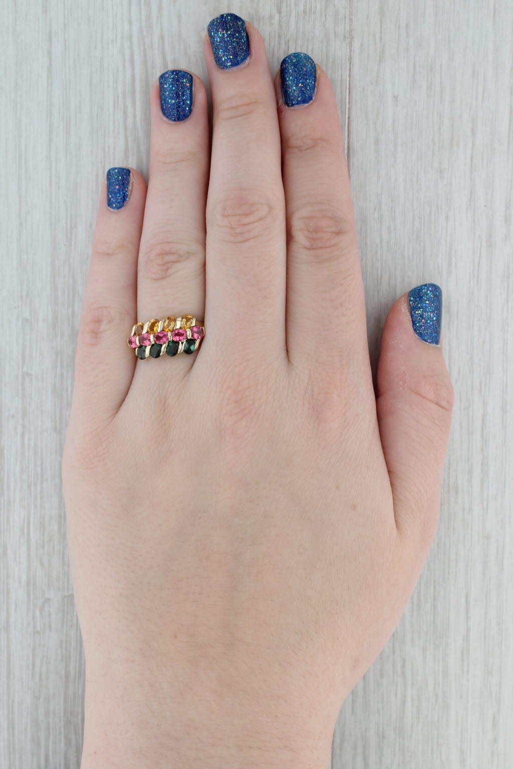 Gray 2.60ctw Green Pink Yellow Tourmaline Ring 14k Yellow Gold Size 8.25