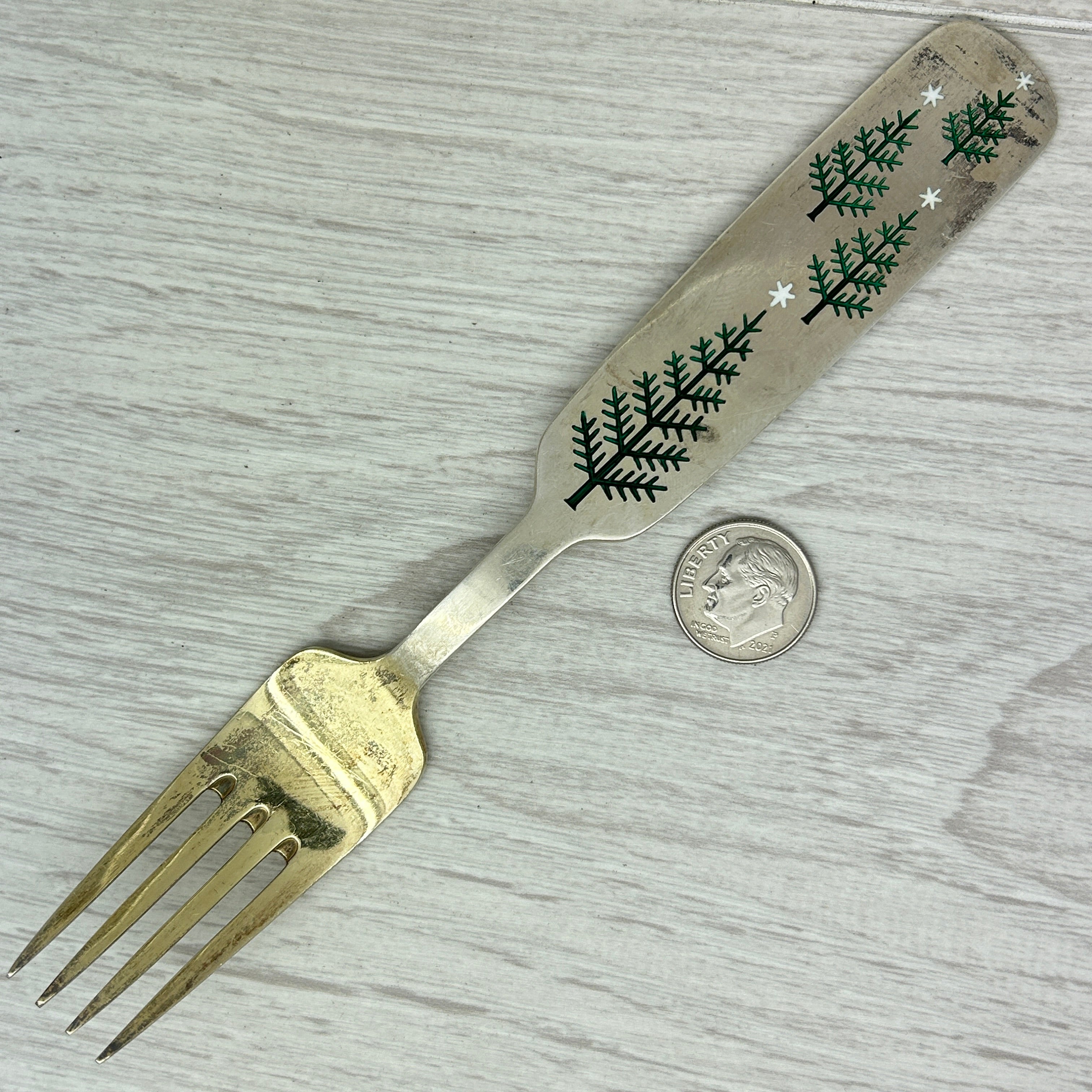 Gray Vintage 1950 Anton Michelsen Sterling Silver Enamel Christmas Fork Denmark