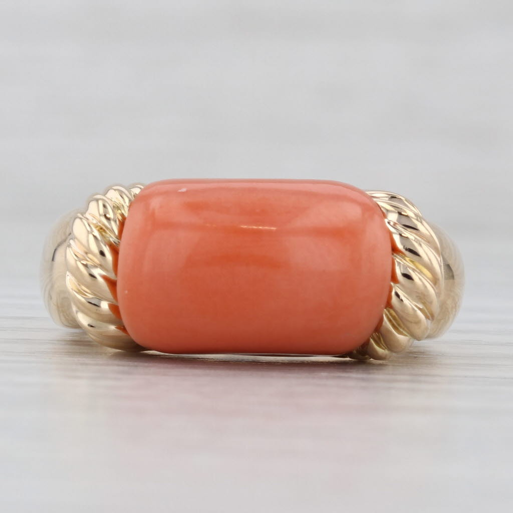 Light Gray Carved Coral Statement Ring 14k Yellow Gold Size 5.75