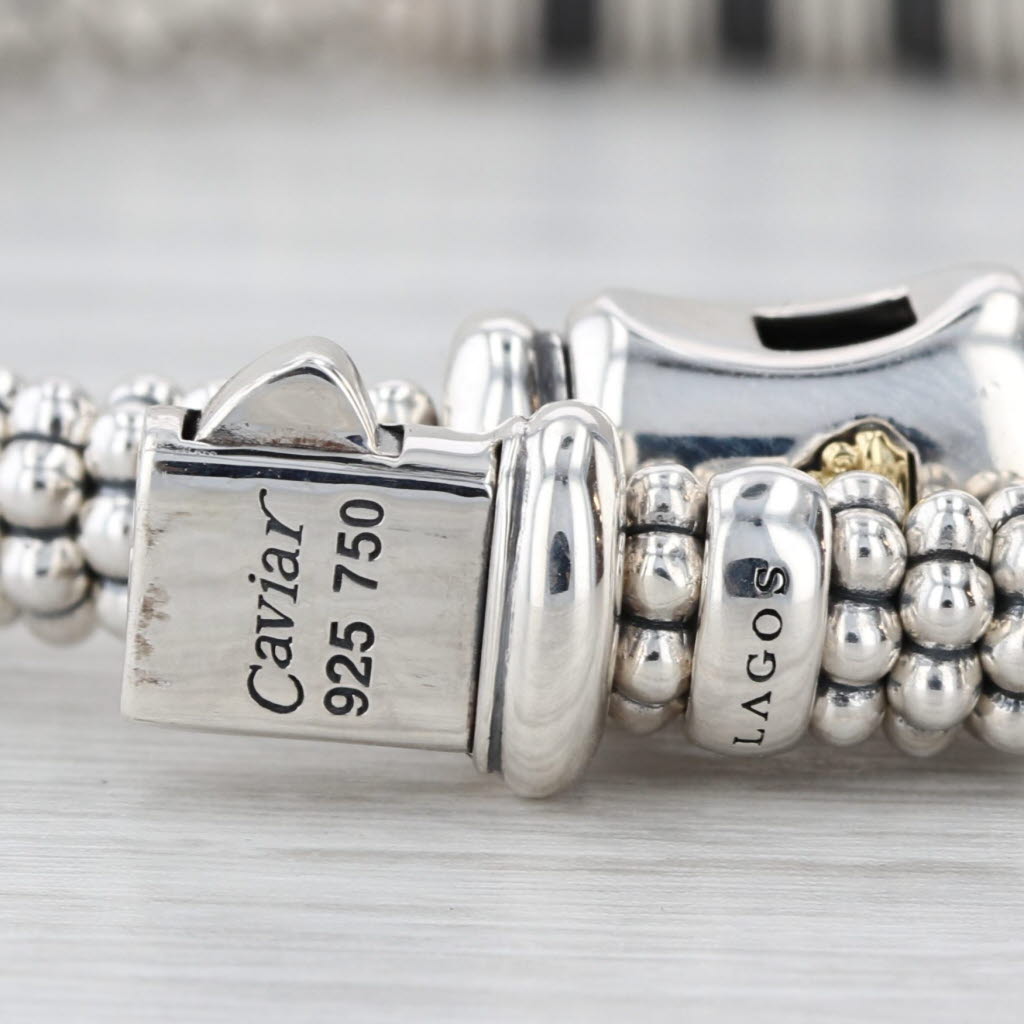 New Lagos Black Caviar Bracelet Sterling Silver 18k Gold Ceramic w/ Pouch 7.75"