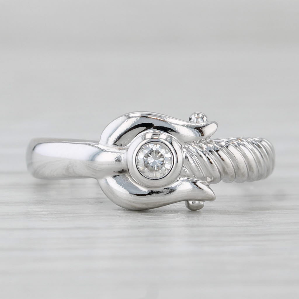 Light Gray Diamond Solitaire Ring 14k White Gold Size 6 Unique Design