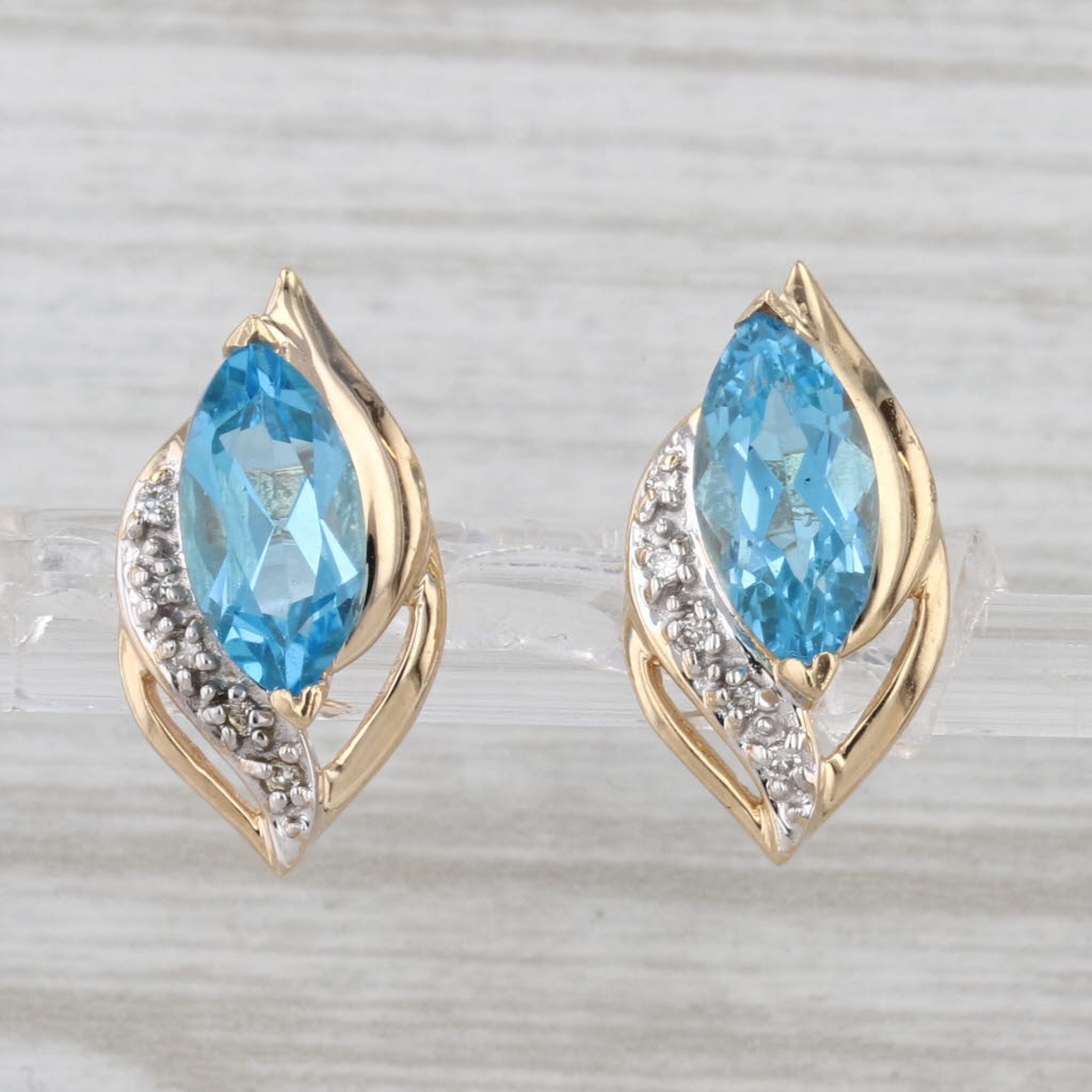 2.54ctw Marquise Blue Topaz Diamond Stud Earrings 14k Yellow Gold Studs