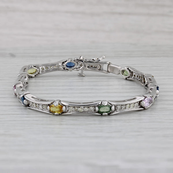 4.65ctw Diamond Sapphire Bar Link Bracelet 14k White Gold 7.25" 5.2mm