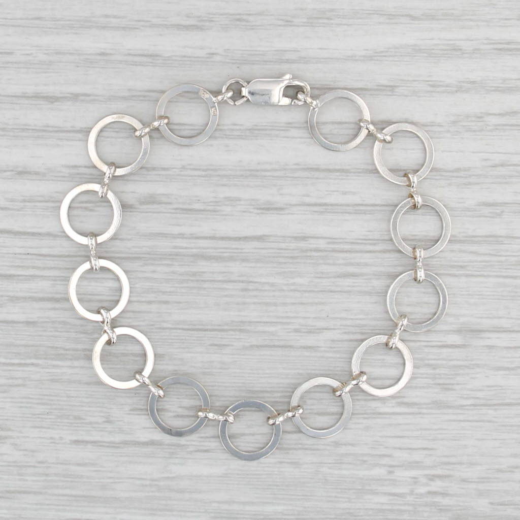 Sterling Silver Circle Link Cable Chain Bracelet 7" 10.3mm