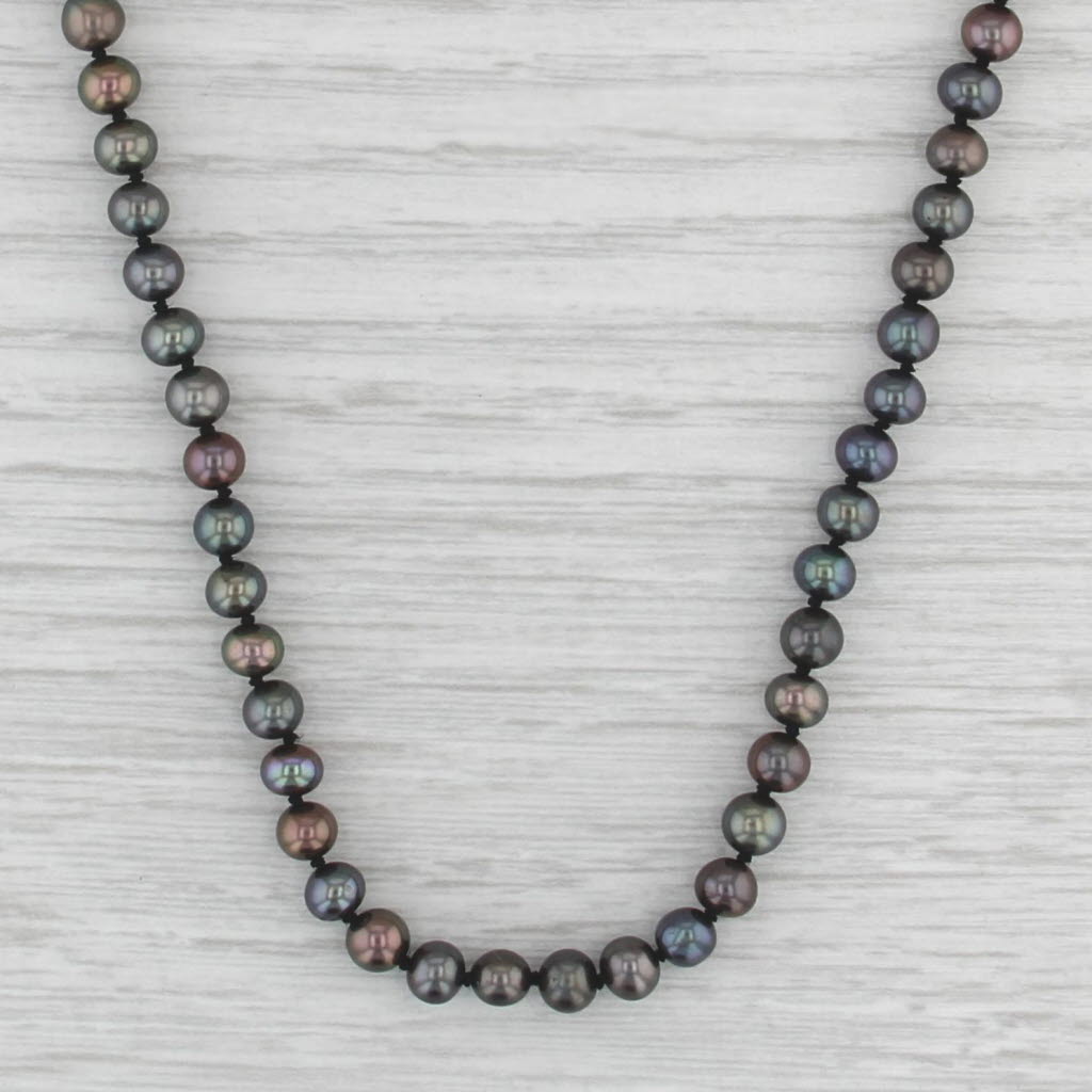 Black Cultured Pearl Single Strand Necklace 14k Yellow Gold 18" 4.7mm