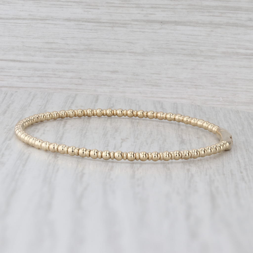 New Flexible Bead Bangle Bracelet 14k Yellow Gold 6.5" 2.2mm Snap Clasp