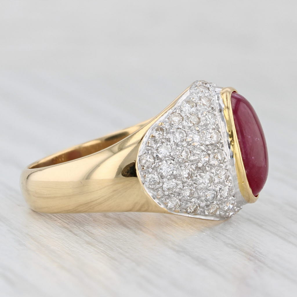 Light Gray Ruby Cabochon 0.60ctw Diamond Ring 18k Yellow Gold Size 6.75