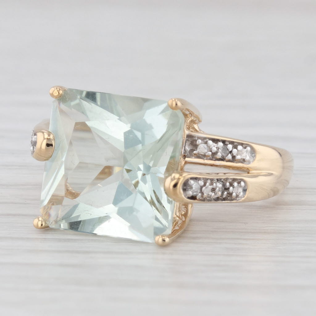 Light Gray 6.16ctw Prasiolite Green Amethyst Diamond Ring 10k Yellow Gold Cathedral Band