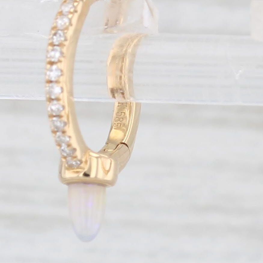 Light Gray New Opal Diamond Hoop Earrings 14k Yellow Gold Huggie Hoops