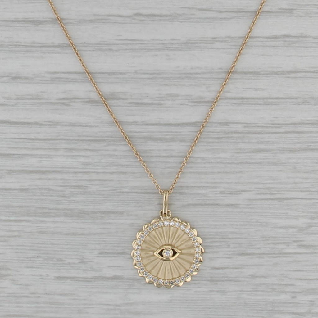 New Diamond All Seeing Eye Pendant Necklace 14k Gold 16" 17" 18" Cable Chain