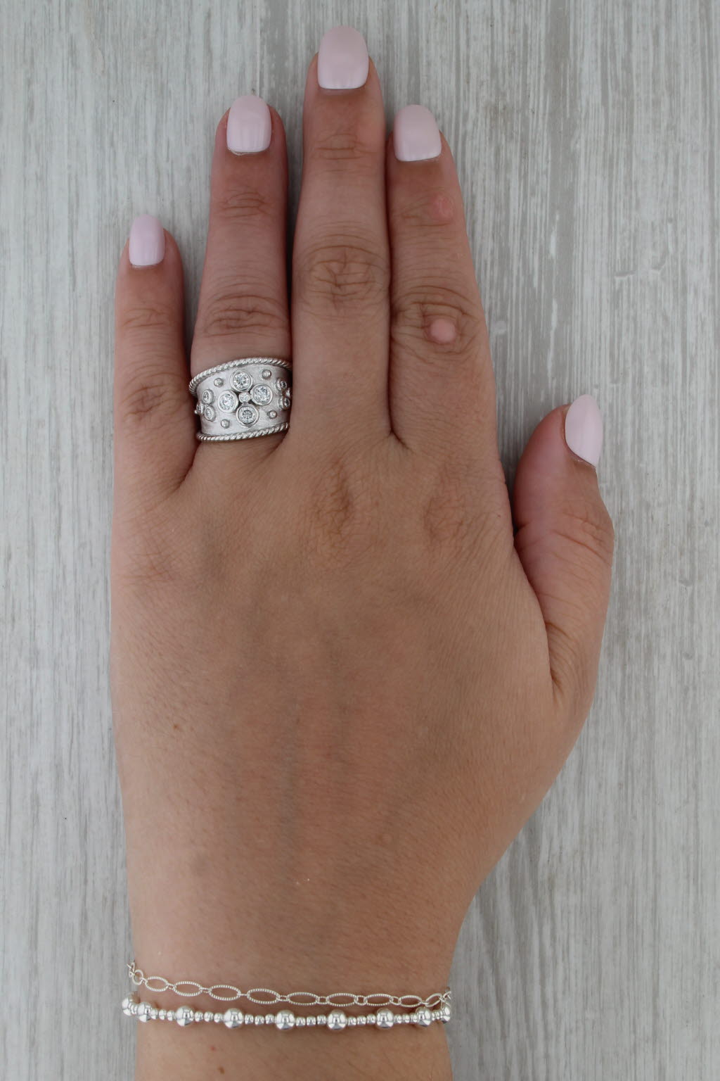 0.42ctw Diamond Cluster Cocktail Ring 14k White Gold Size 6.5 Brushed Finish