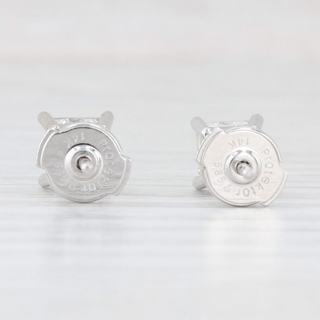 Light Gray 1.24ctw Princess Solitaire Diamond Stud Earrings 14k White Gold