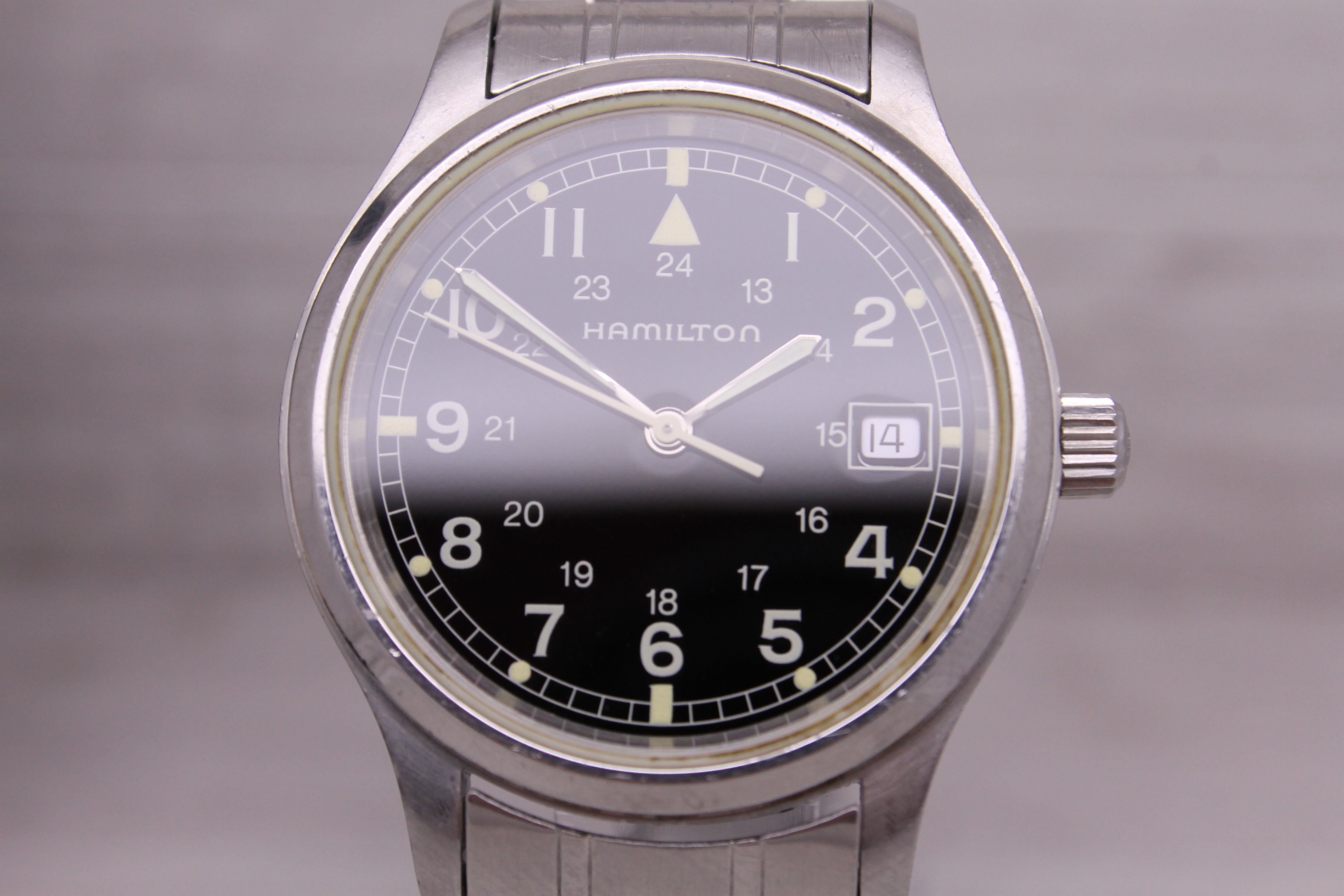 Light Slate Gray Vintage 1980’s Hamilton ref.8787 36mm Stainless Steel Mens Quartz Watch w Box