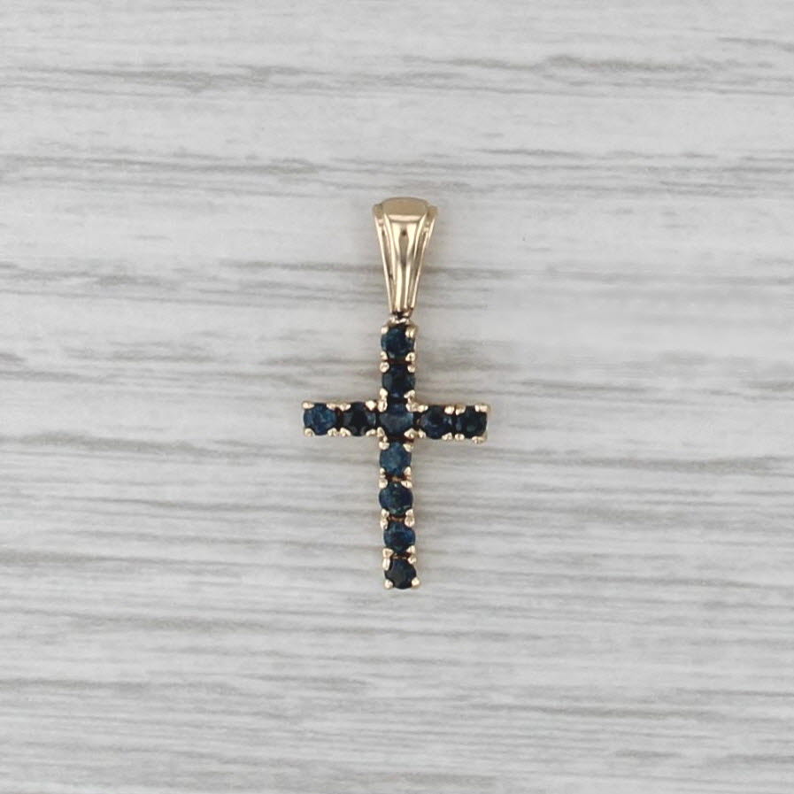 0.55ctw Blue Sapphire Cross Pendant 14k Yellow Gold
