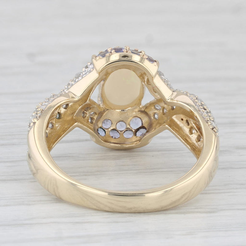 New Opal Tanzanite Diamond Ring 10k Yellow Gold Size 8.25 Cocktail