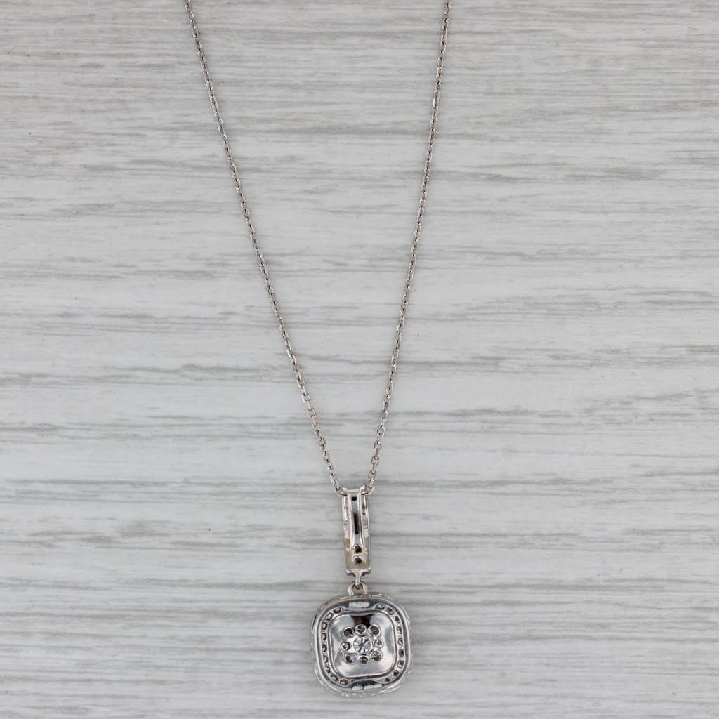 Gray 0.36ctw Diamond Halo Pendant Necklace 14k White Gold 18" Cable Chain