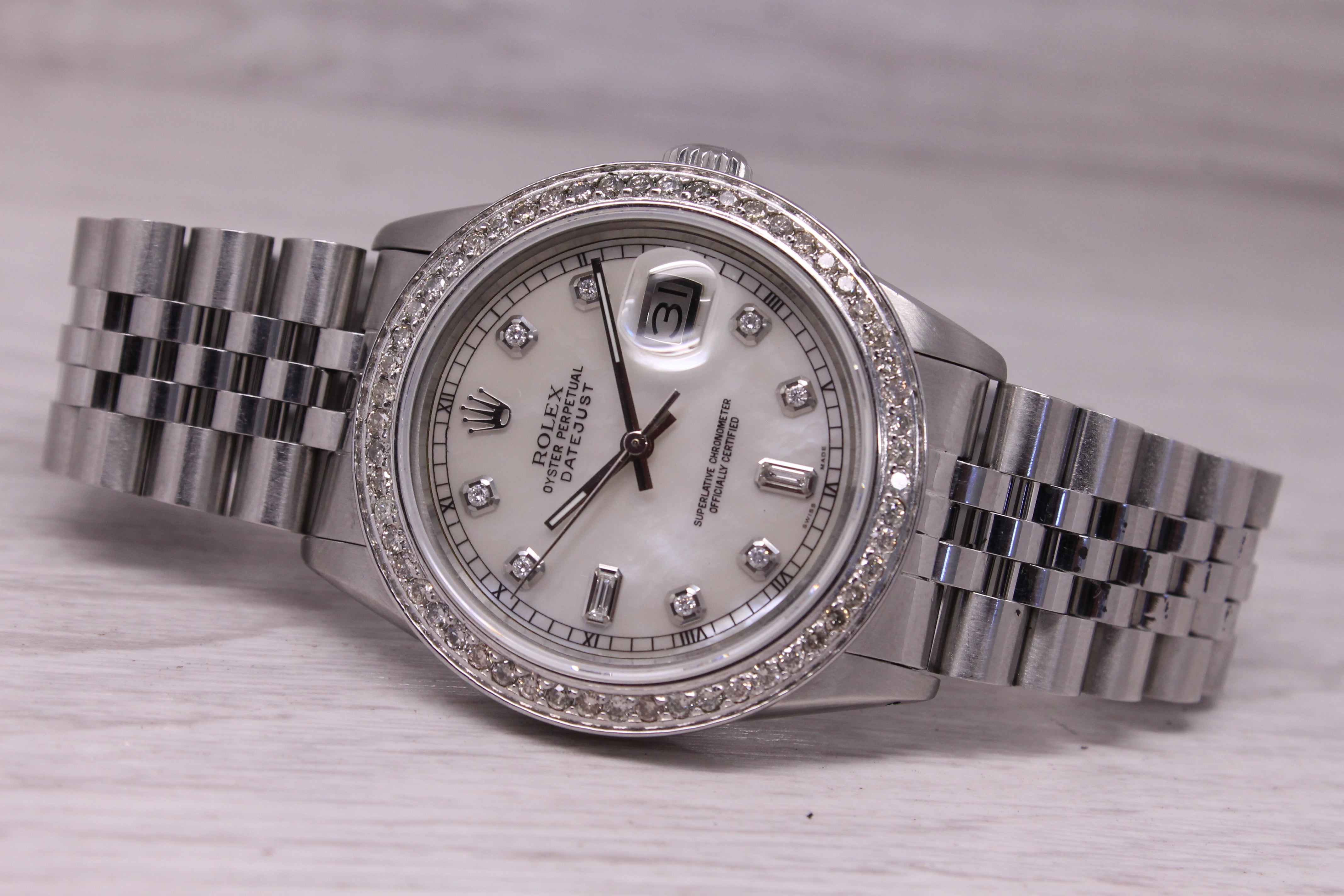 Vintage 1983 Rolex Datejust 16014 36mm MOP Dial & Diamond Dial Bezel Jubilee