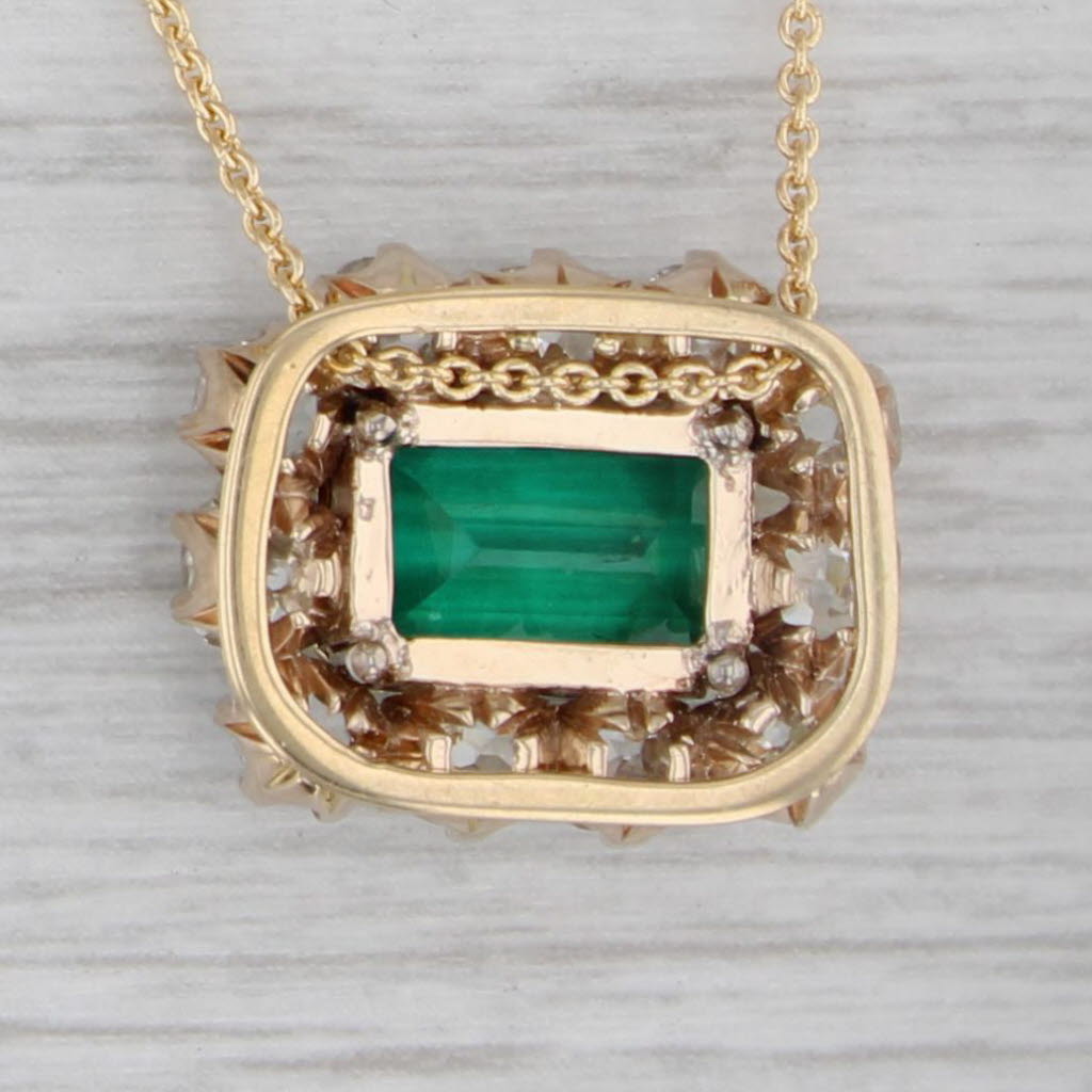 Gray 4.25ctw Antique GIA F1 Emerald Mine Diamond Halo Pendant Necklace 18k Gold 17.5"