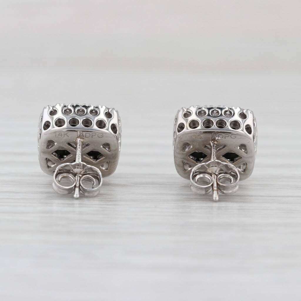Onyx Diamond Halo Stud Earrings 14k White Gold ADPG Studs