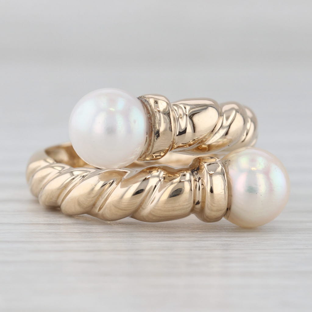 Cultured Pearl Bypass Ring 14k Yellow Gold Size 6 Adjustable