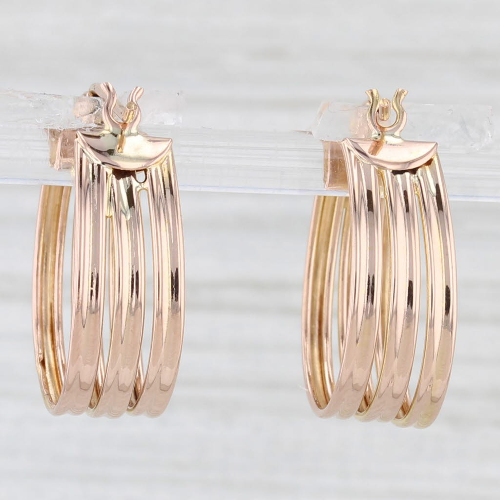 Light Gray Three Hoop Earrings 14k Rose Gold Snap Top Round Hoops