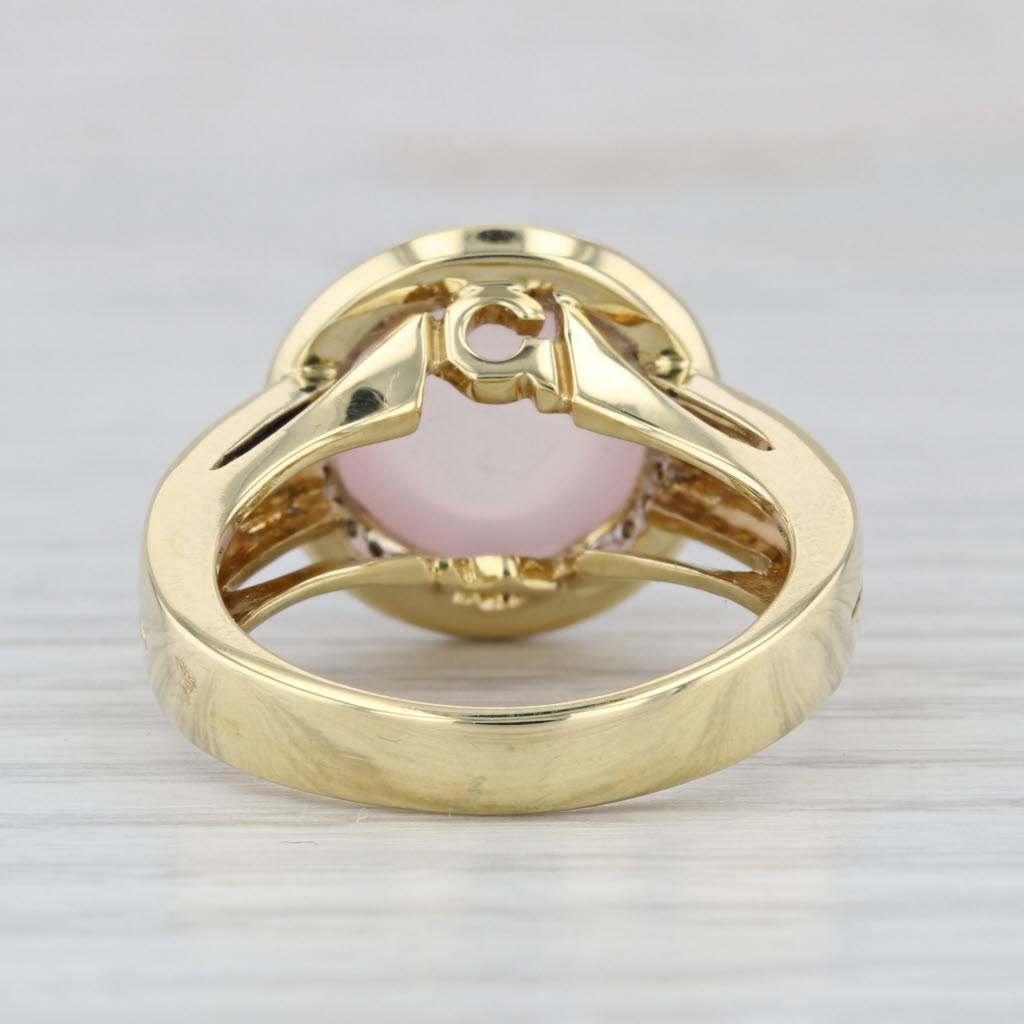 0.38ctw Diamond Halo Rose Quartz Cabochon Ring 18k Yellow Gold Size 7.75