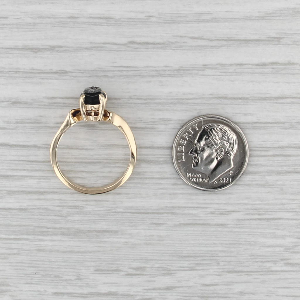 Navette Black Onyx Diamond Signet Ring 10k Yellow Gold Size 6.25